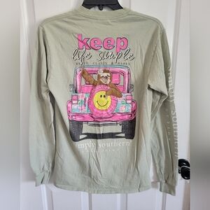 Simply Southern Women's Green Keep Life Simple Sloth Jeep Long Sleeve Tee